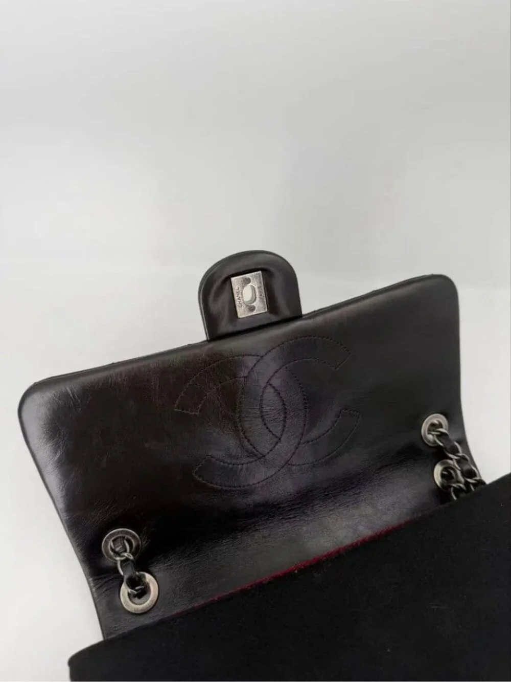 Chanel Leather Wool Felt Quilted Flap Bag